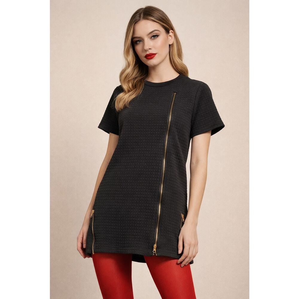 Rise As 1ne Streetwear Quilted Mini Dress/Tunic 3 Zipper Urban Athleisure‎ Sz S